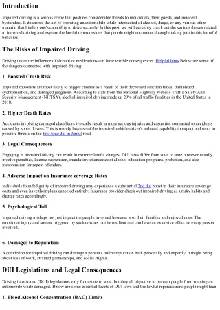 Impaired Driving: The Dangers and Legal Consequences