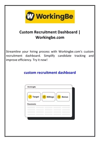 Custom Recruitment Dashboard  Workingbe.com