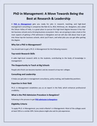 PhD in Management- A Move Towards Being the Best at Research & Leadership