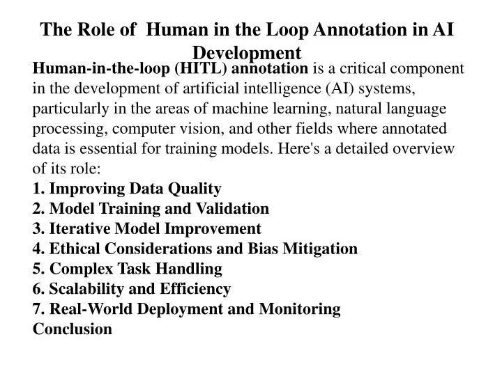 the role of human in the loop annotation in ai development