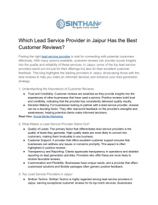Which Lead Service Provider in Jaipur Has the Best Customer Reviews_