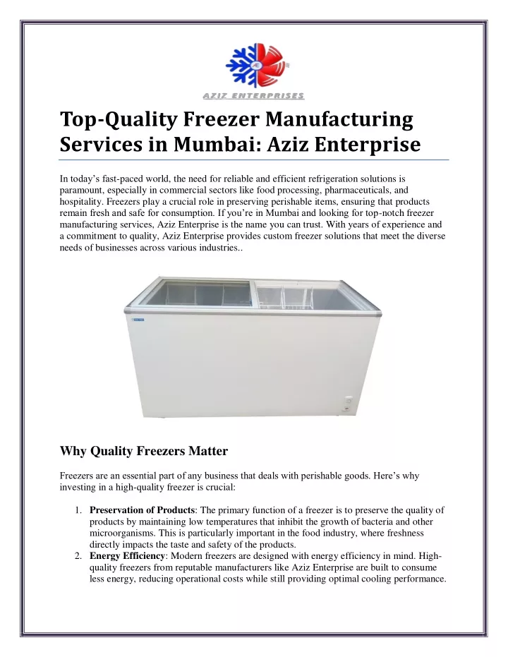 top quality freezer manufacturing services