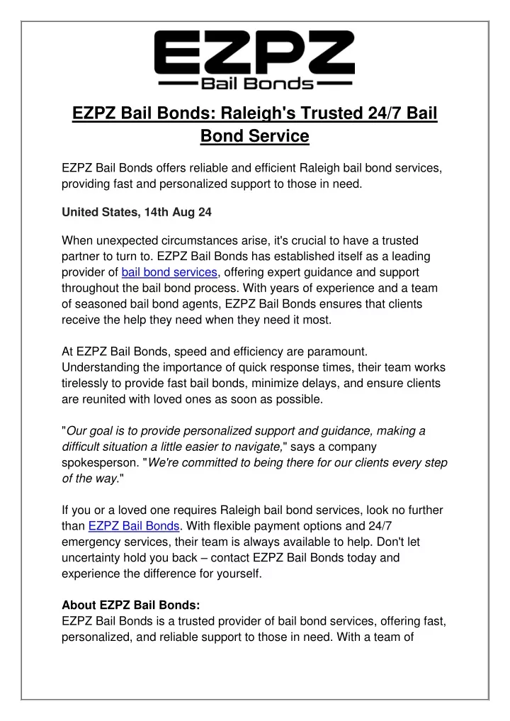 ezpz bail bonds raleigh s trusted 24 7 bail bond