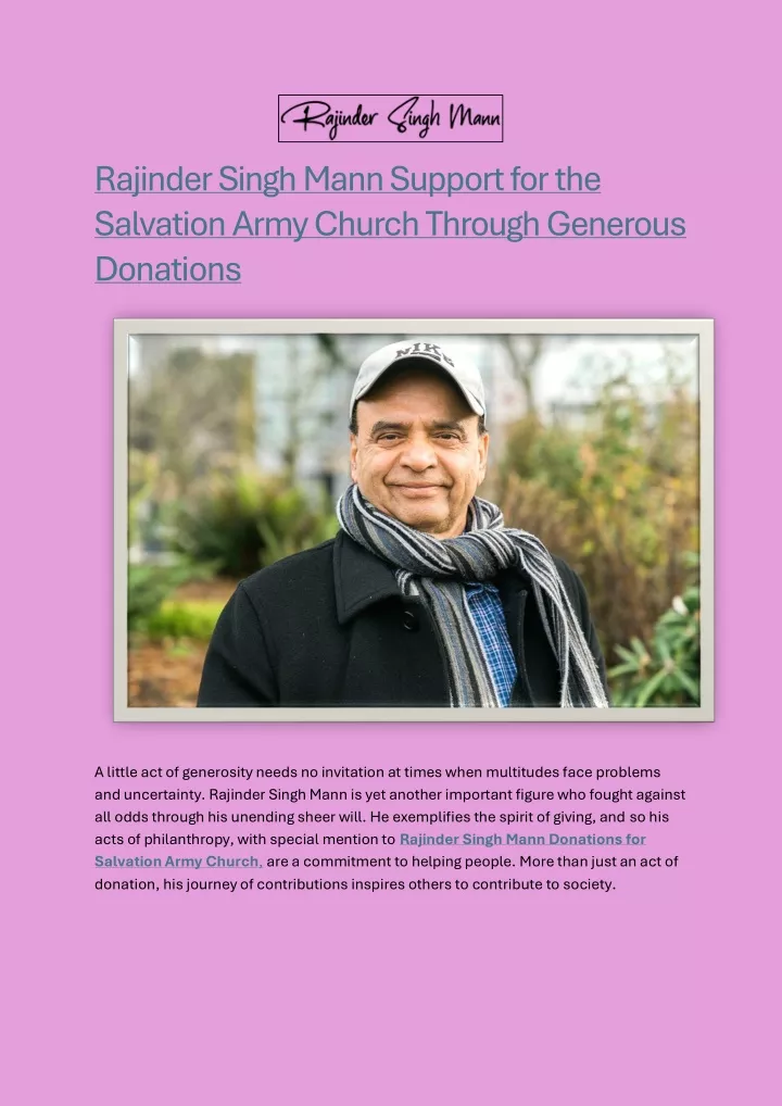 rajinder singh mann support for the salvation