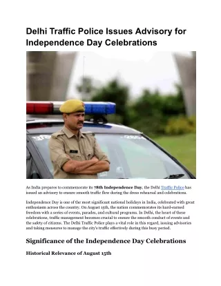 Delhi Traffic Police Issues Advisory for Independence Day Celebrations