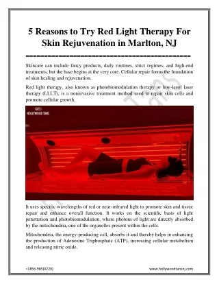 5 Reasons to Try Red Light Therapy For Skin Rejuvenation in Marlton, NJ