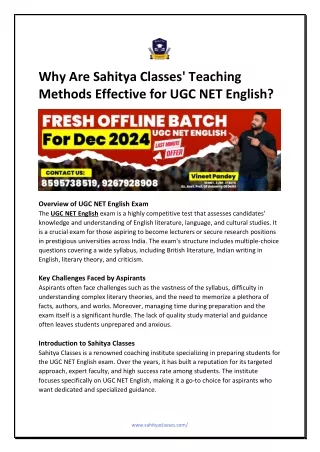 Why Are Sahitya Classes' Teaching Methods Effective for UGC NET English