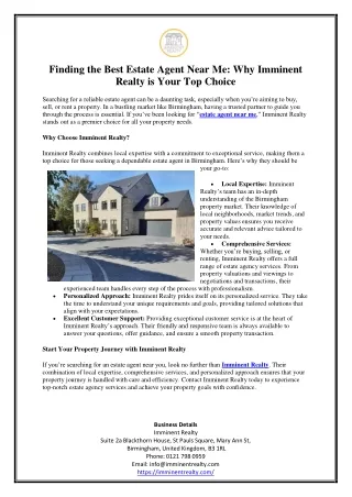 Finding the Best Estate Agent Near Me Why Imminent Realty is Your Top Choice