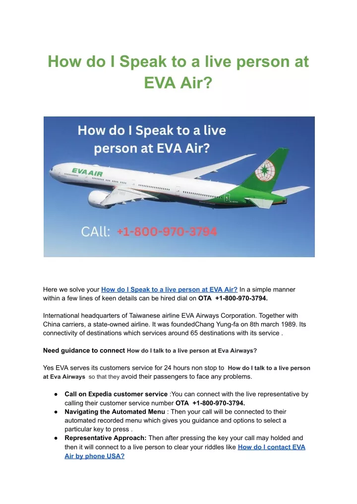 how do i speak to a live person at eva air