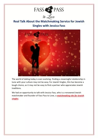 Real Talk About The Matchmaking Service for Jewish Singles with Jessica Fass