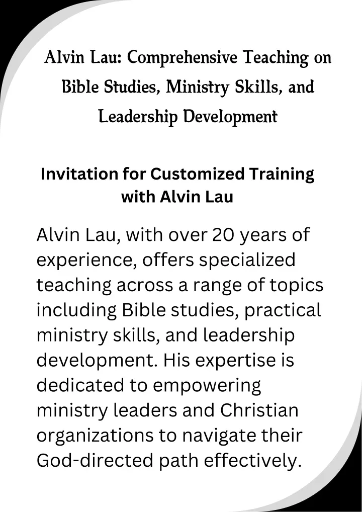 alvin lau comprehensive teaching on bible studies