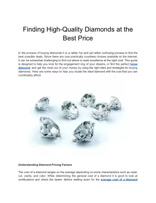 Finding High-Quality Diamonds at the Best Price