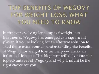 Top Benefits of Wegovy for Weight Loss What You Need to Know
