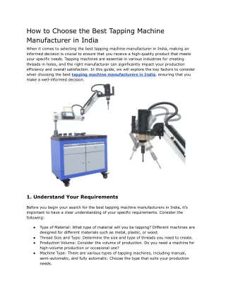 How to Choose the Best Tapping Machine Manufacturer in India
