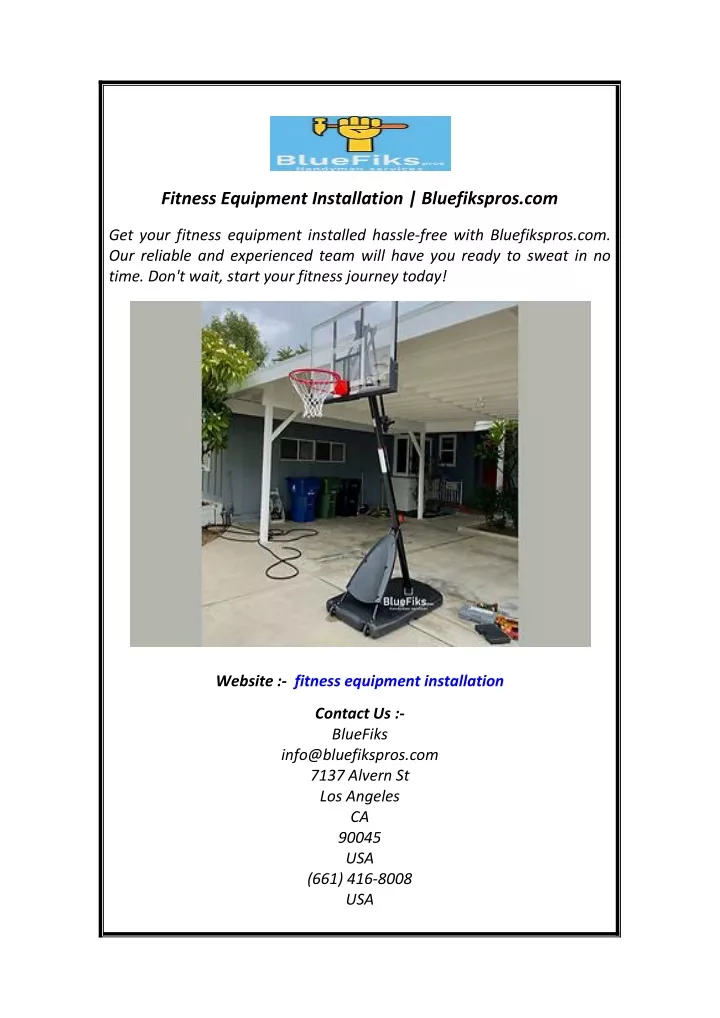 fitness equipment installation bluefikspros com