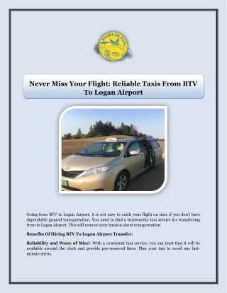 Never Miss Your Flight Reliable Taxis From BTV To Logan Airport