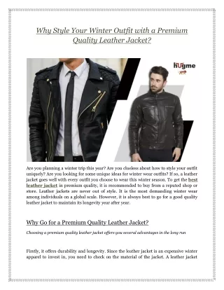 Why Style Your Winter Outfit with a Premium Quality Leather Jacket?