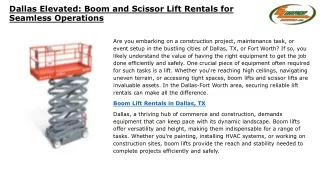 Dallas Elevated Boom and Scissor Lift Rentals for Seamless Operations