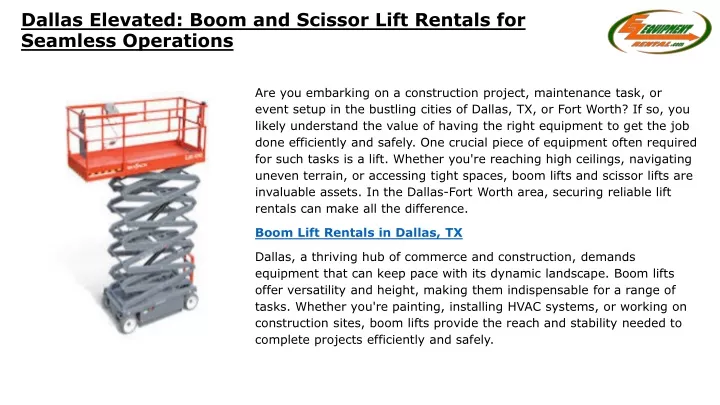 dallas elevated boom and scissor lift rentals