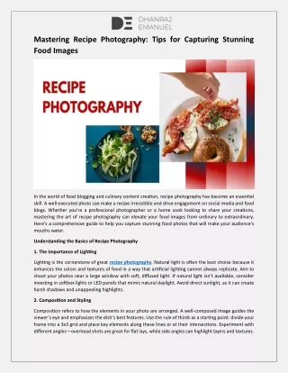 Mastering Recipe Photography - Tips for Capturing Stunning Food Images