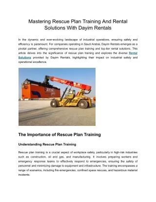 Mastering Rescue Plan Training And Rental Solutions With Dayim Rentals