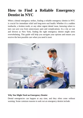 How to Find a Reliable Emergency Dentist in NYC