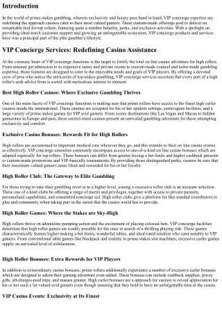 VIP Concierge Services: Redefining Casino Assistance