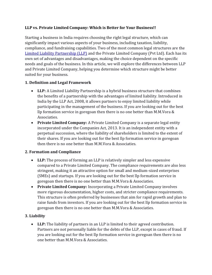 llp vs private limited company which is better