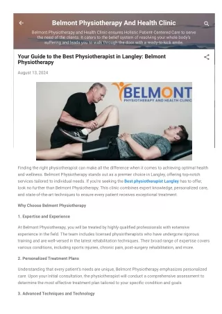 Your Guide to the Best Physiotherapist in Langley: Belmont Physiotherapy