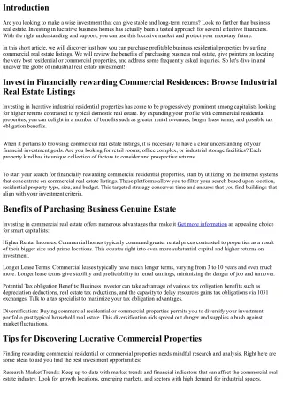 Purchase Financially Rewarding Business Characteristics: Browse Commercial Real