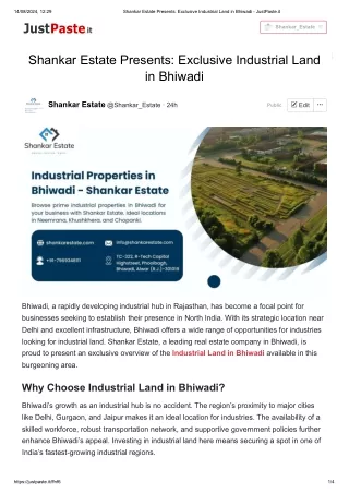 Shankar Estate Presents_ Exclusive Industrial Land in Bhiwadi