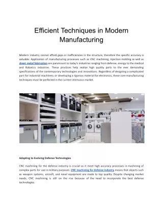 Efficient Techniques in Modern Manufacturing
