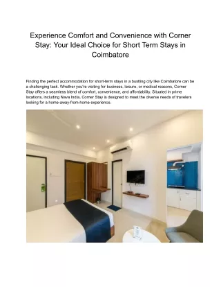 Modern Living: Chic Studio Apartments for Rent on Avinashi Road