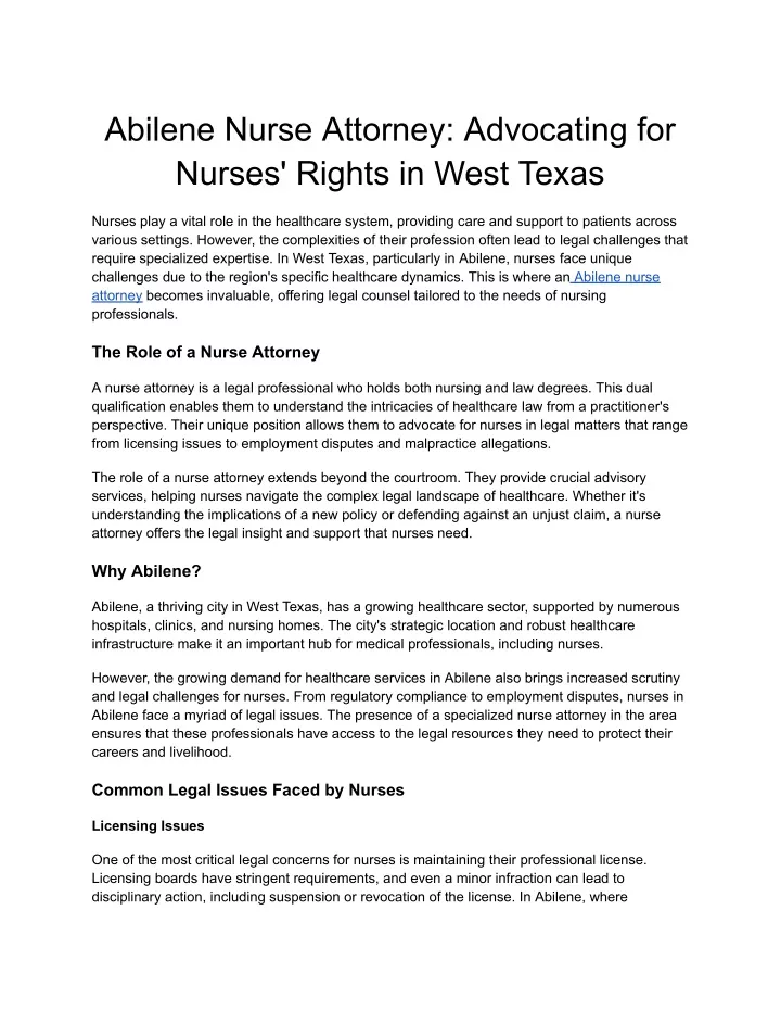 abilene nurse attorney advocating for nurses