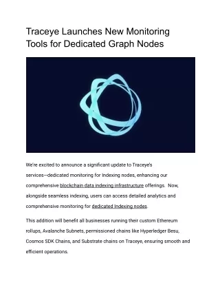 Traceye Launches New Monitoring Tools for Dedicated Graph Nodes