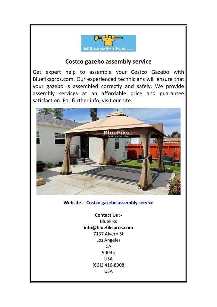 costco gazebo assembly service