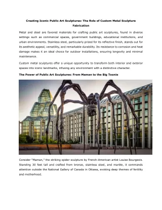 Creating Iconic Public Art Sculptures- The Role of Custom Metal Sculpture Fabrication