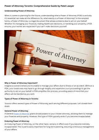 Power of Attorney Toronto Comprehensive Guide by Patel Lawyer