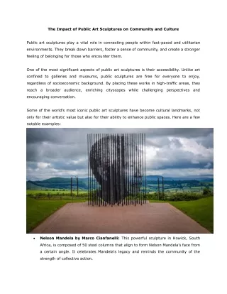 The Impact of Public Art Sculptures on Community and Culture