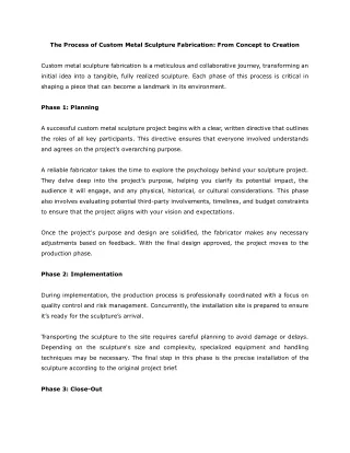 The Process of Custom Metal Sculpture Fabrication- From Concept to Creation