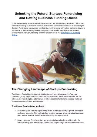 Unlocking the Future Startups Fundraising and Getting Business Funding Online