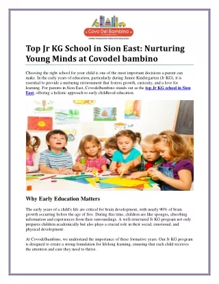 Top Jr KG School in Sion East for Early Learning Excellence