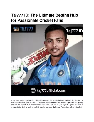 Taj777 ID_ The Ultimate Betting Hub for Passionate Cricket Fans