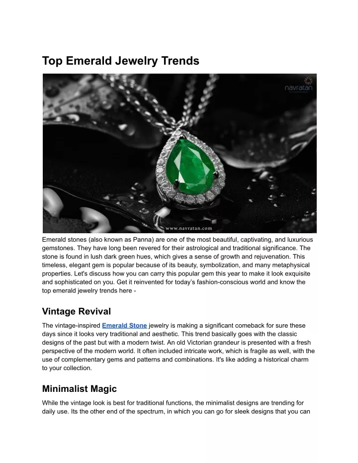 top emerald jewelry trends