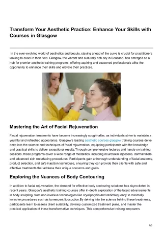 Transform Your Aesthetic Practice Enhance Your Skills with Courses in Glasgow