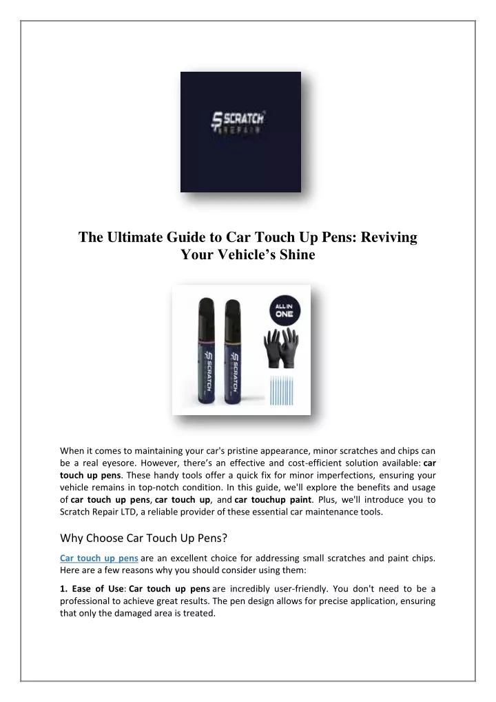 the ultimate guide to car touch up pens reviving