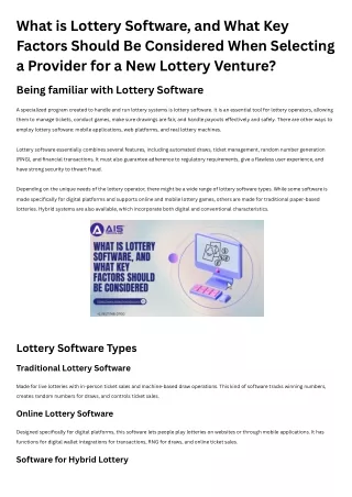 What is Lottery Software, and What Key Factors Should Be Considered