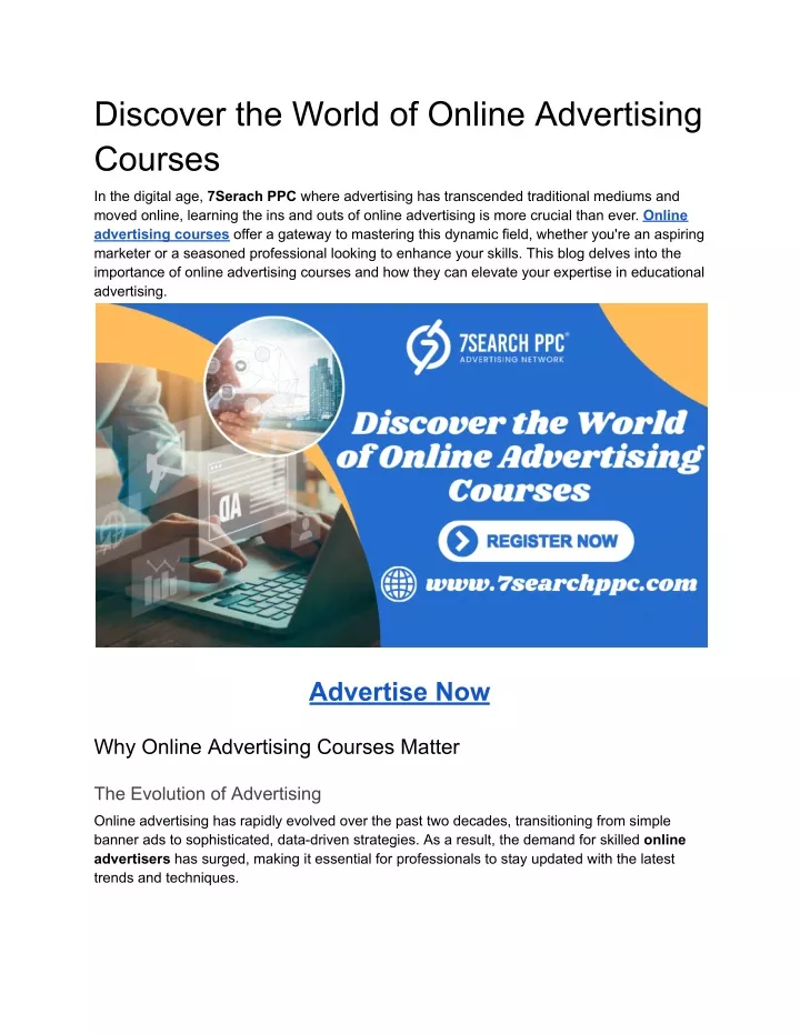 discover the world of online advertising courses