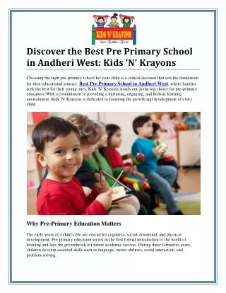 Best Pre Primary School in Andheri West for Early Childhood Development