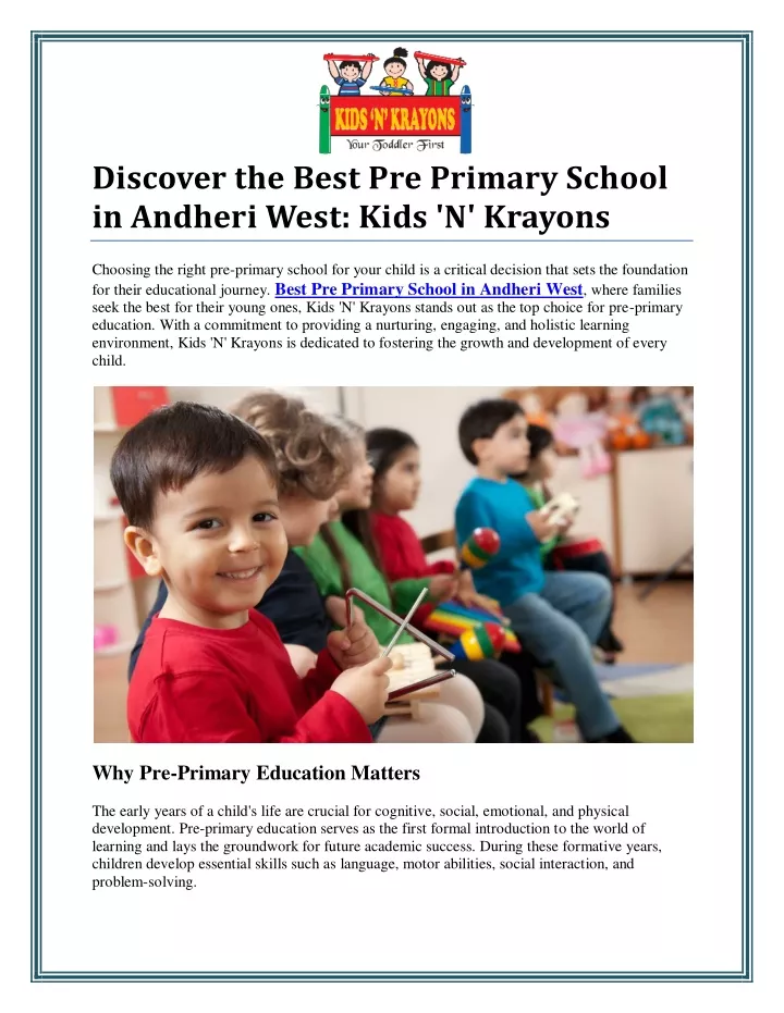 discover the best pre primary school in andheri